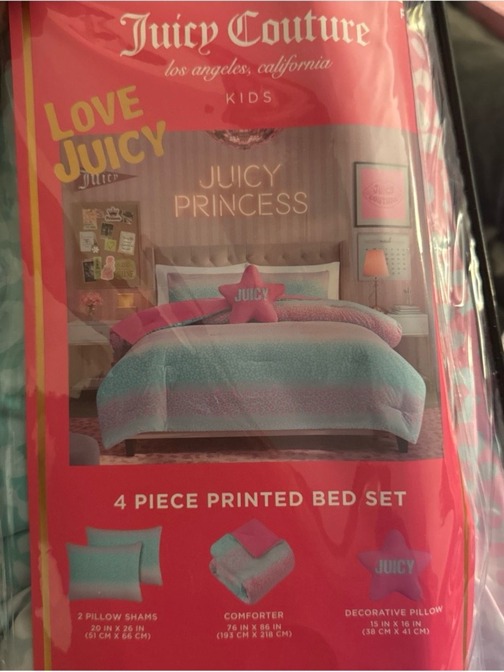 Juicy Couture Kids Juicy Princess Pink and Aqua 4-Piece Comforter Set